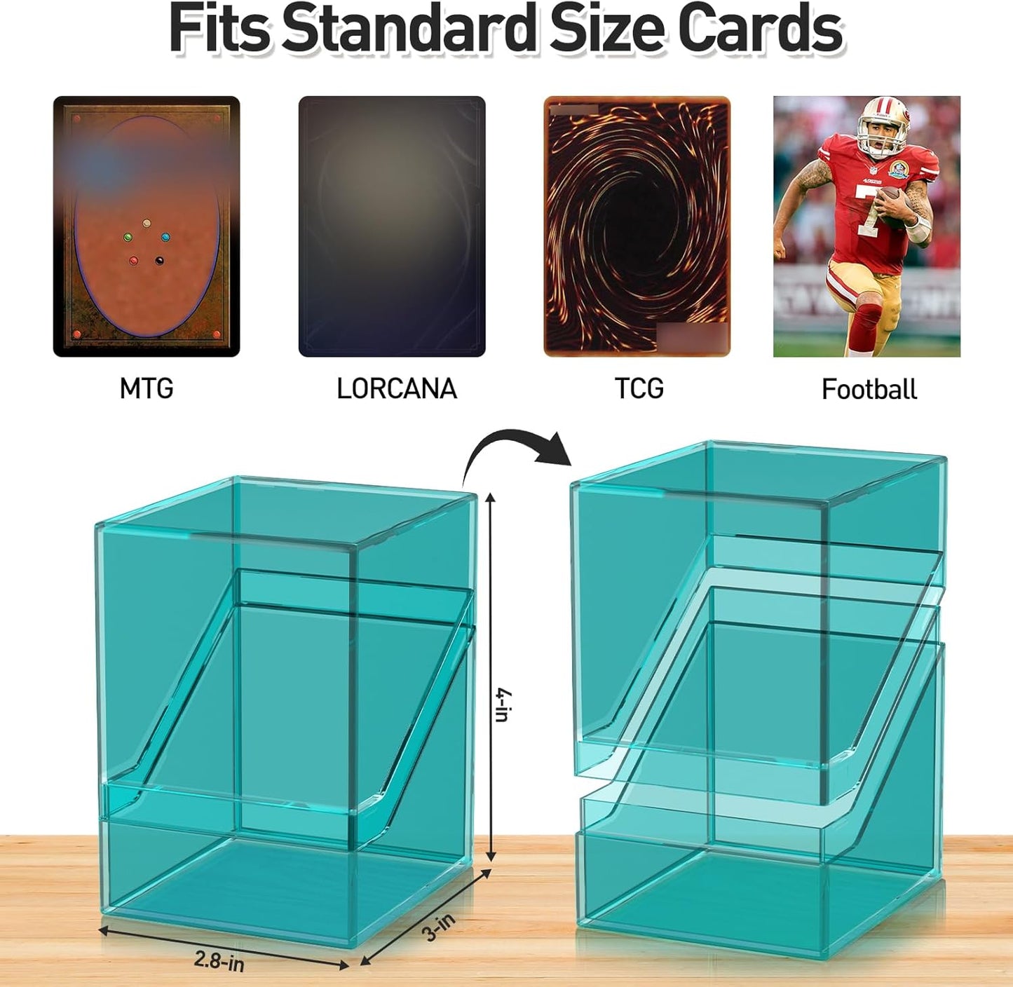 Mlikero Card Deck Cases, Acrylic Commander Deck Box Holding 100+ Sleeved Cards with Dividers, Clear Card Storage Box Fit for MTG, TCG, Sports Cards (Mint Blue)