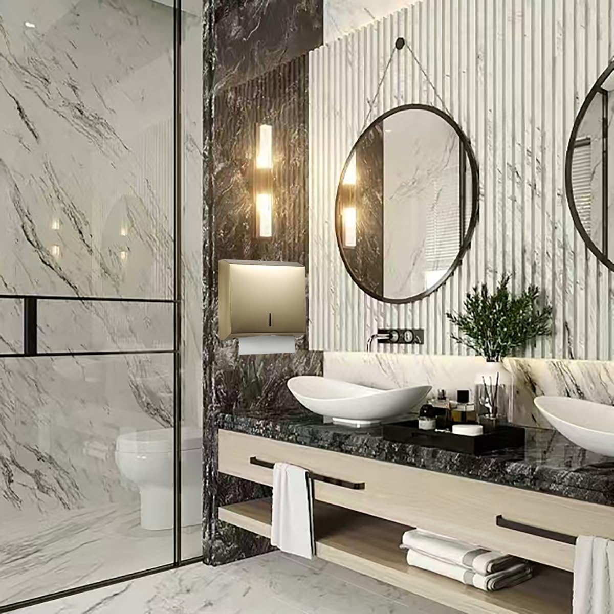 Comercial Paper Towel Dispenser Wall Mount, Stainless Steel Hand Towel Dispenser with Lock, Trifold/C Fold Paper Towel Holder for Bathroom Kitchen Office Public Places, Large Capacity Tissue Holder