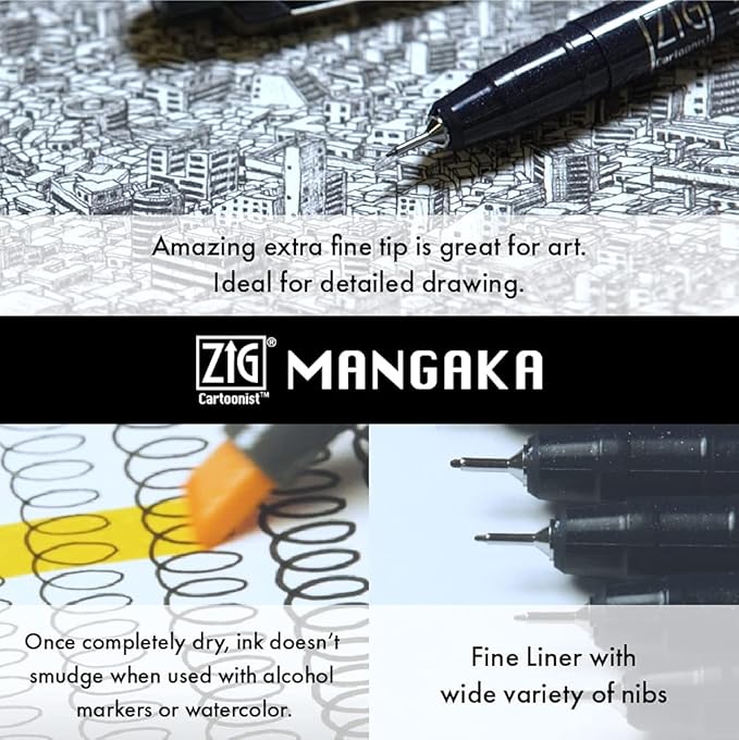 Kuretake Zig Inktober pen set, for Illustration, Manga Drawing, Lettering and Calligraphy, Professional Artist, Made in Japan (Basic No.2(5pcs.))