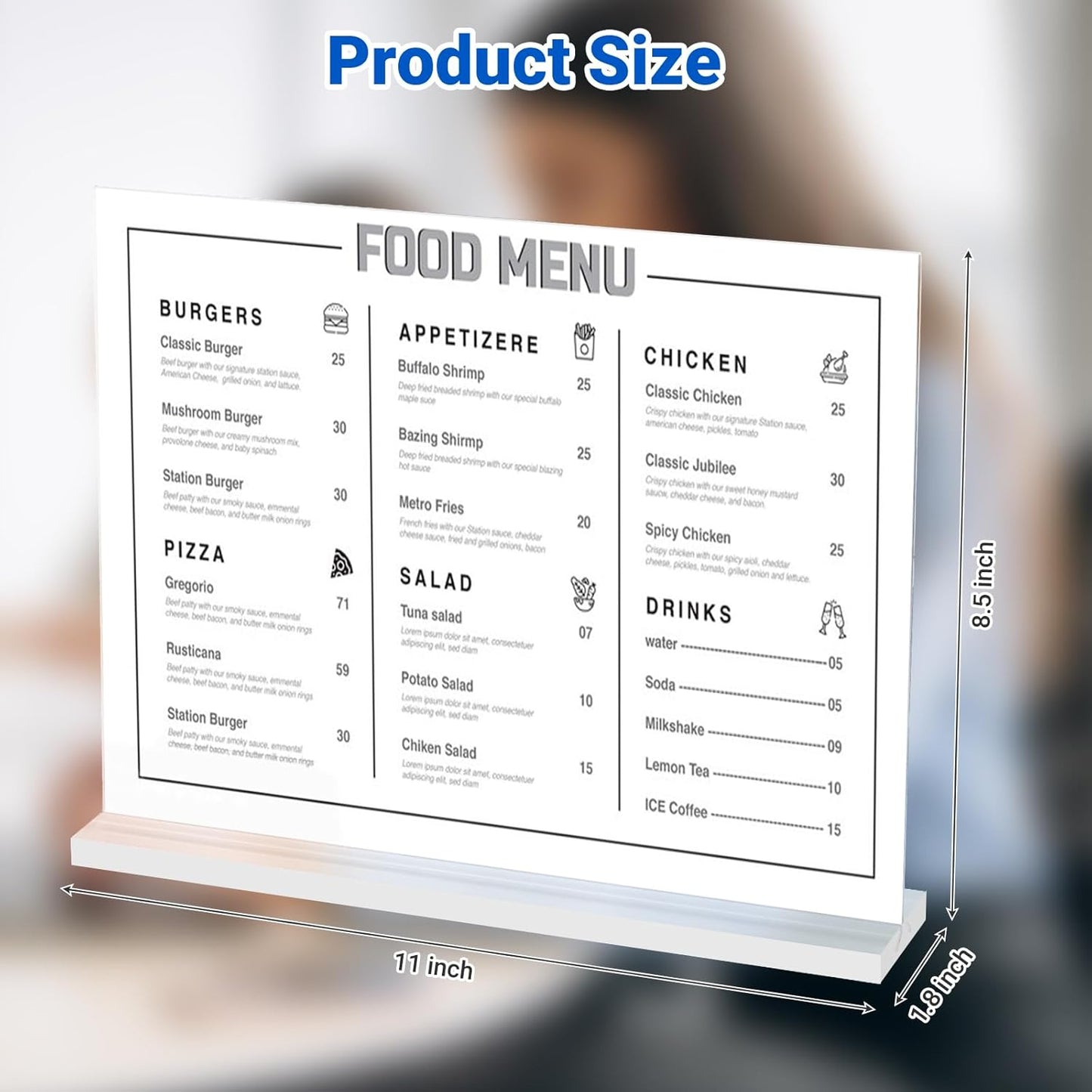 3 Pack Acrylic Sign Holder 11 x 8.5 Horizontal, Double-Sided Clear Sign Holder Plastic Stands for Display, T Shape Acrylic Table Sign Stands for Office Store Restaurants Wedding Party Decoration