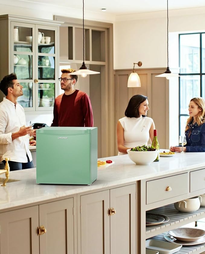 Upstreman 1.7 Cu.ft Mini Fridge with Freezer, Dorm Essentials, Adjustable Thermostat, Energy Saving, Low Noise, Single Door Compact Refrigerator for Dorm, Office, Bedroom, Mint Green-FR17