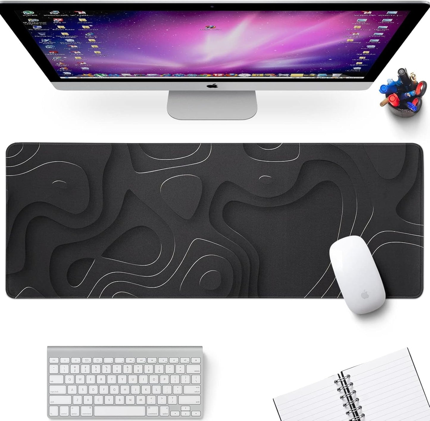 Large Anime Gaming Mouse Pad Black Solid Geometry Desk Pad Computer Keyboard Mat Non-Slip Rubber Base Office Decor Waterproof Mouse Mat