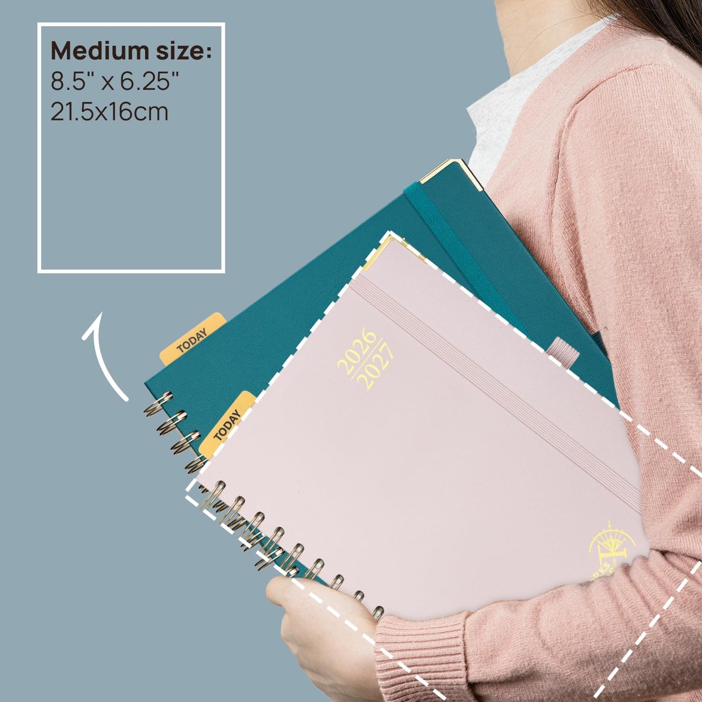 POPRUN Monthly Planner 2026-2027 Spiral Hardcover (6.25'' x 8.5''), 18 Months Calendar (Jan.2026-Jun.2027) - 2 Pages per Month with Dotted Note Pages, Sunday Start, Laminated Tab - Violet