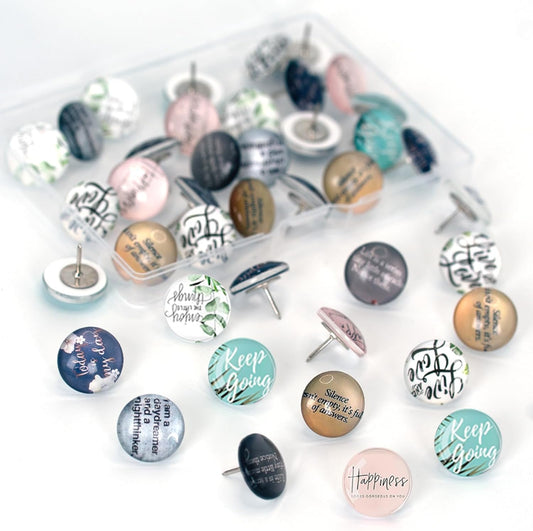 24Pcs Decorative Push Pins,Decorative Thumb Tacks for Bulletin Board, Cork Board Thumbtacks,Photos Wall Maps,Cute Thumbtack for Cubicle Decor,Classroom Supplies and Office Decor(Motivational-Happy)