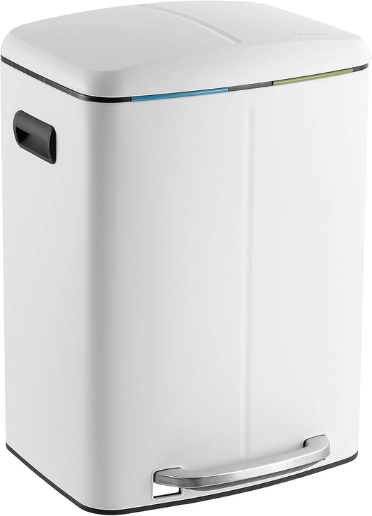 happimess HPM1005C Marco Rectangular 10.5-Gallon Double Bucket Garbage Can with Soft-Close Lid, White