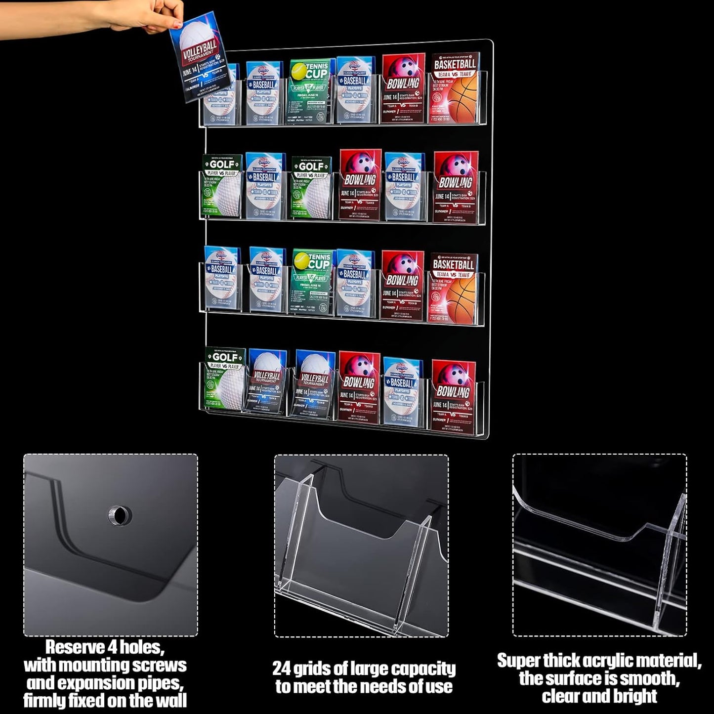 Weysat Acrylic Brochure Pamphlet Holder Brochure Display Stand Business Tri Fold Multi Slot Holder Rack Wall Mount Clear Pocket Space Saver for Flyer Literature Menu Advertise(2 Pieces)