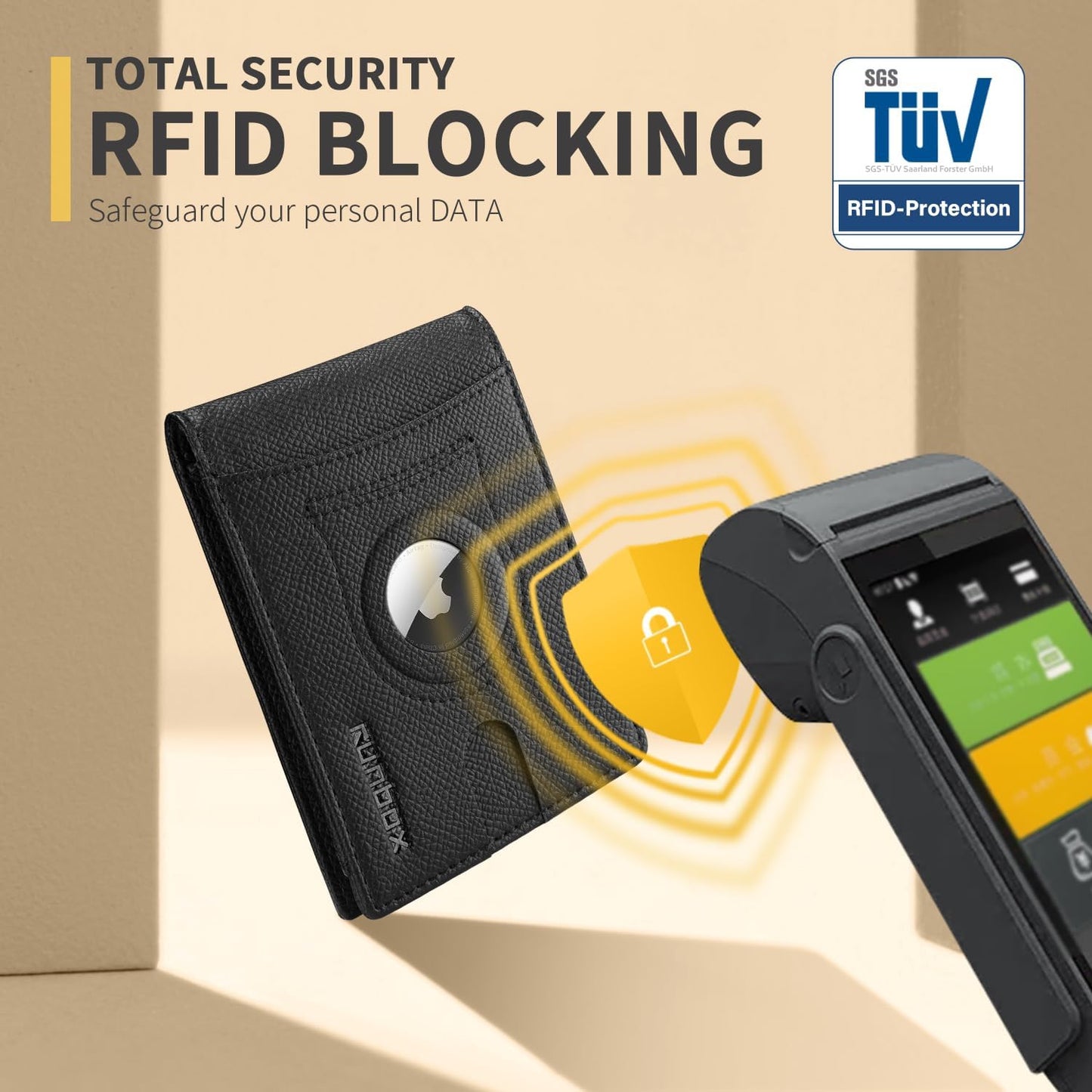 RUNBOX AirTag-Wallet-Mens-Slim-RFID Blocking Wallets Leather with Bill Compartment Air Tag Bifold Card Holder Wallet Gifts for Men Dad