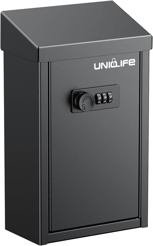 Uniclife Key Drop Box for Outside, Metal Donation Box Collection Box with Combination Lock, Safe Suggestion Box, Wall Mounted Mailbox with Top Slot, Steel Cash Drop Box for Home Office and Business
