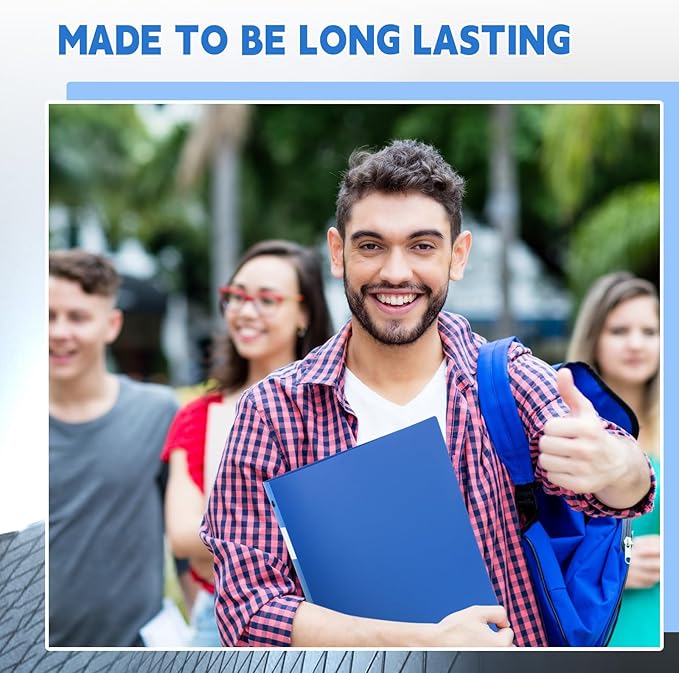 Henoyso 36 Pcs 3 Ring Binder 1/2'' Round Fits Letter Size 8. 5'' x 11'' Paper Plastic Flexible Binder Holds 100 Sheets with 1 Pockets Versatile Organizer for Office Home School (Blue)