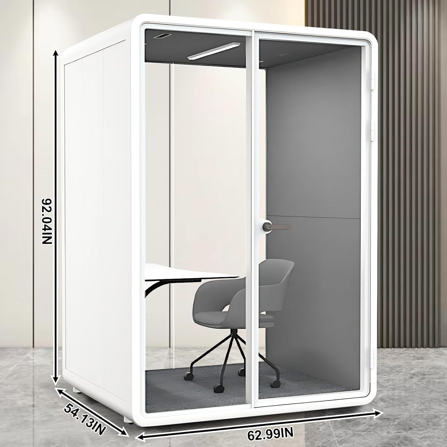 Office Sound Booth with Audio Privacy - Portable Soundproof Booth Includes White Frame with Curved Corners,Soundproof Room with Light,Fans, Magnetic Door Lock&Table for Study (62.99IN)
