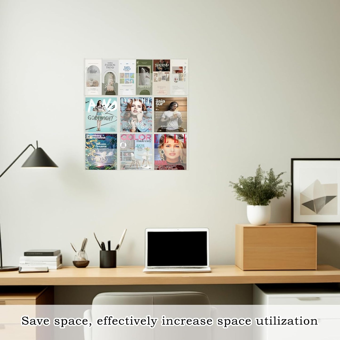 Acrylic Brochure Pamphlet Holder, 6 Magazine Holders and 6 Pamphlet Holders, Clear Brochure Display Stand Wall Mount, Trifold Flyer Rack, Literature Storage Rack for Home, Offices, Waiting Room