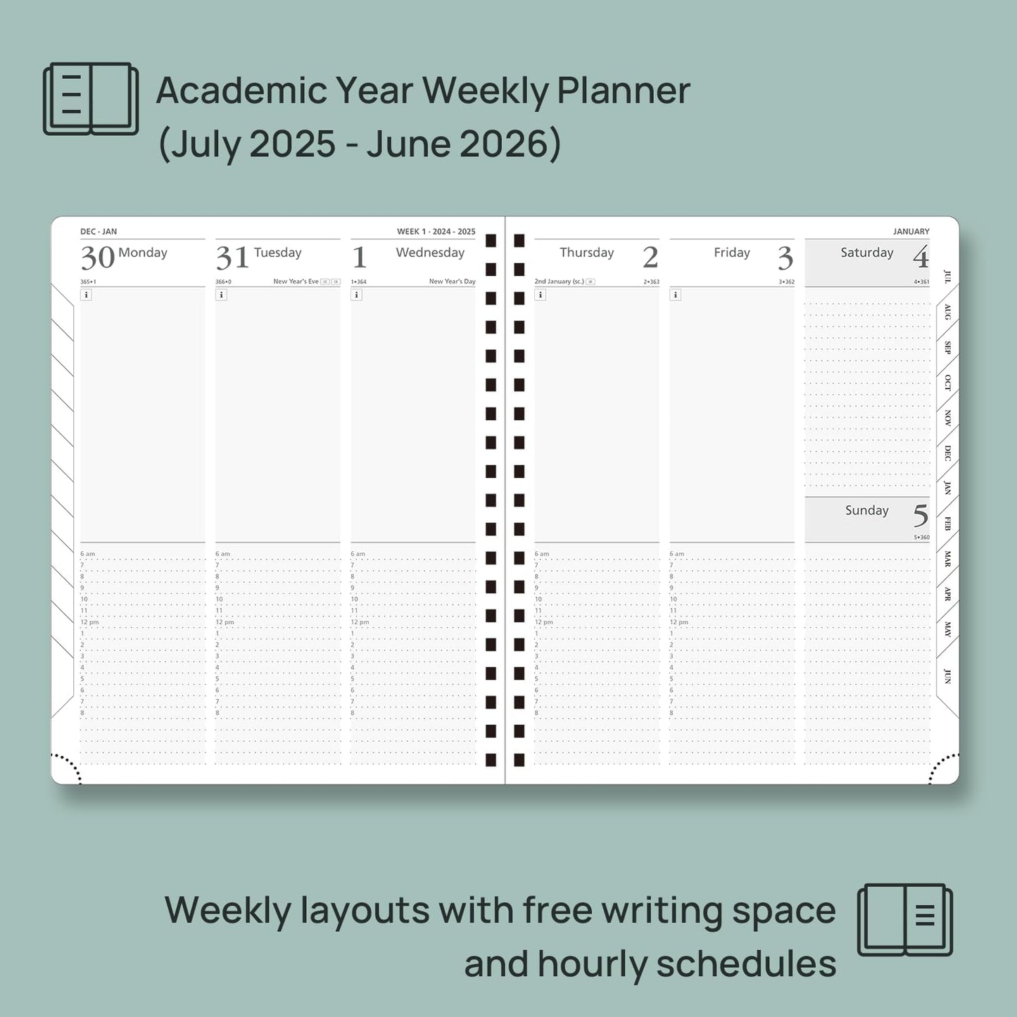 POPRUN Academic Planner 2025-2026 (July 2025-June 2026), Daily Weekly and Monthly Appointment Book (Wirebound Hard Cover - 10'' x 8'') with Hourly Time Slots, Tabs, 100 GSM - Orange