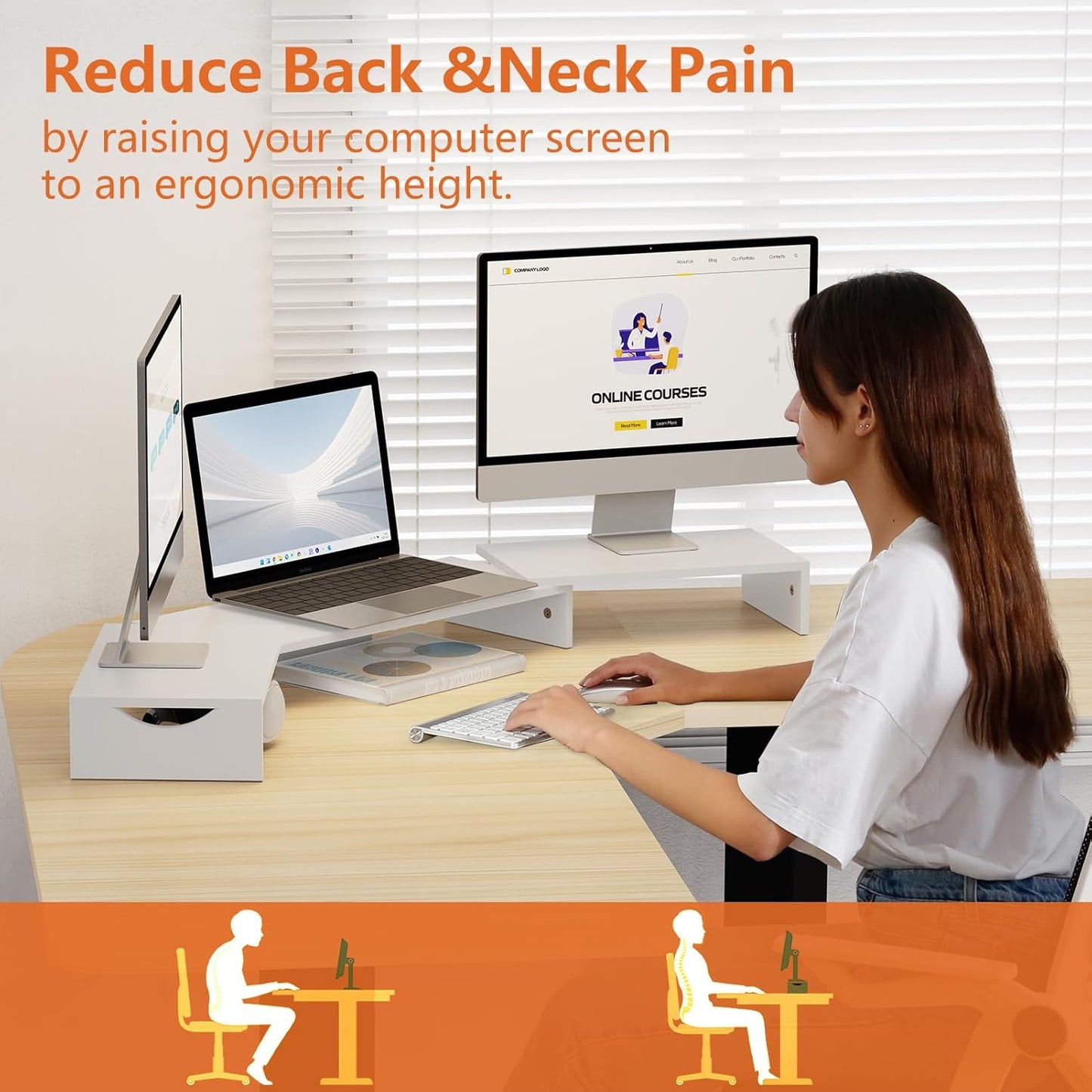 Triple Monitor Stand Riser, Extra Long Monitor Lift for 3 Monitors, Dual Monitor Stand with Length and Angle Adjustable