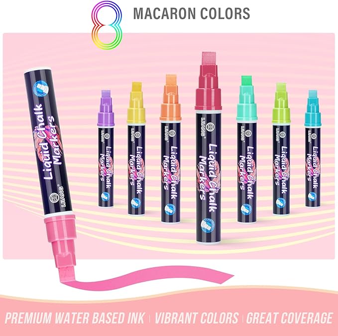 Window Chalk Markers Washable, Macaron 8 Colors Jumbo Chalk Marker Car Glass Erasable, Liquid Chalk Pens with 10mm Thick Tips for Chalkboard, Windows, Glass, Mirror, Auto, Poster, Bistro, Cars of DIY