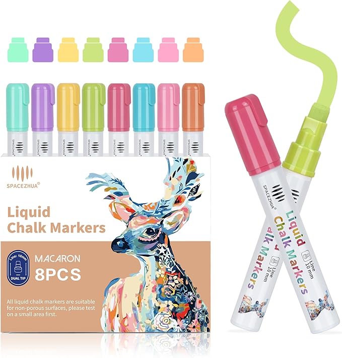 Jumbo Chalk Markers for Windows Washable, 8 Macaron Colors Liquid Chalk Pens Erasable with 10mm Thick Tips for Auto, Glass, Mirror, Poster, Bistro, Blackboard, Car of DIY
