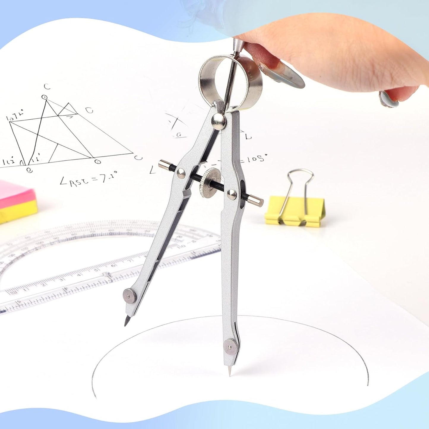 Compass and Protractor Set, Professional Drawing Compass Tool, Metal Compass with Extra Refills, Compass for Geometry and 6 Inch Math Protractors 180 Degree (Yellow)