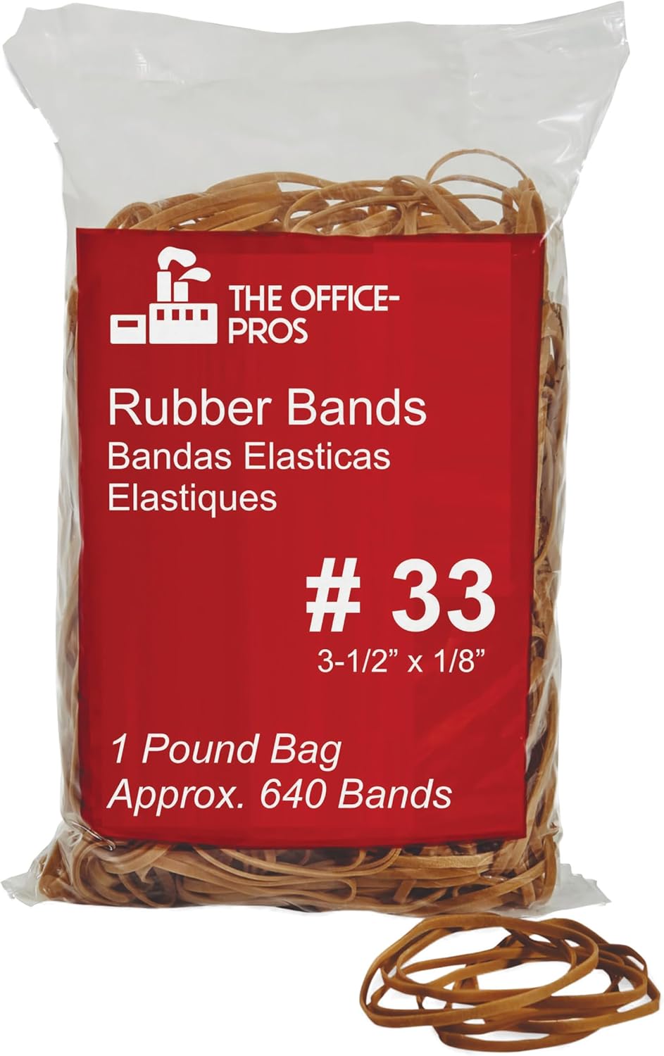 Rubber Bands, Eco Friendly Packaging, Size #33, Natural Crepe, Made in USA, Rubber Band Measurements: 3-1/2" x 1/8'' - 600 Bands