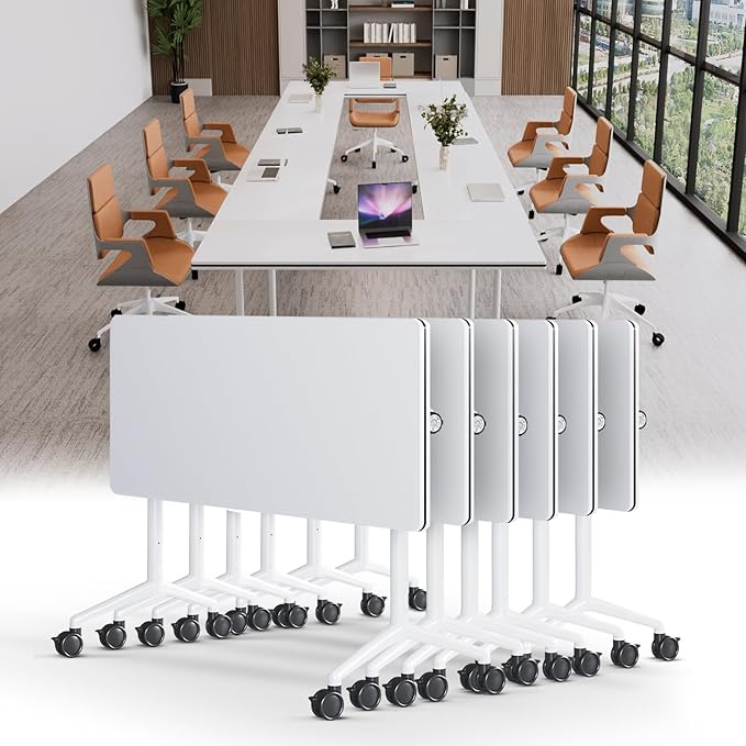 Conference Table, Folding Conference Tables for 2-20 People, Modern Conference Room Table with Wheels, Super Sturdy Large Rectangle Mobile Meeting Seminar Tables for Office (6PCS 47.2in)