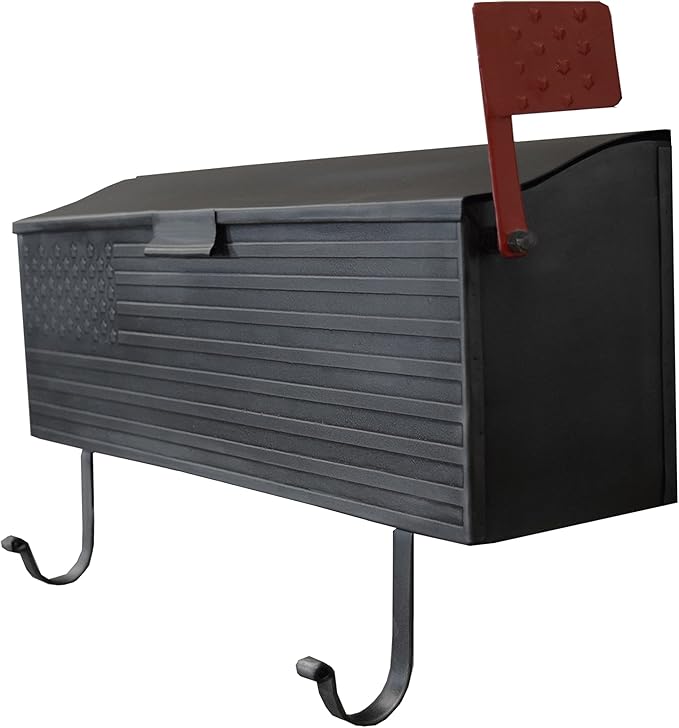 Oakland Living AZ620-SILVER Silver Patriotic Metal Outgoing Mail Flag and Newspaper Hangers Wall Mount Mailbox