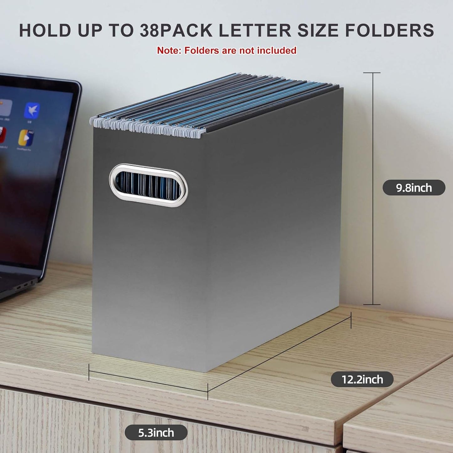 Oterri File Organizer, 2 Packs Small Storage Box, Cardboard File Folder Organizer, Collapsible File Box for Hanging File Folders Letter Size, Filing Organizer with Handle (Gradient Light gray)