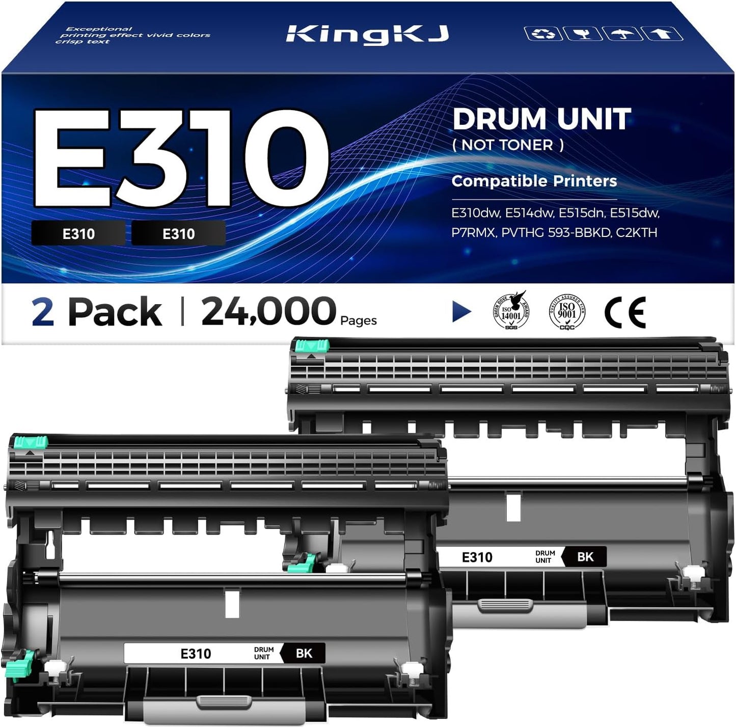 E310 E310dw Drum Unit(Not Toner)Black 2-Pack High-Yield Replacement for Dell P7RMX PVTHG 593-BBKD Image-Drum Compatible for Dell E310dw E514dw E515dn E515dw E310 E514 E515 Laser Printer Ink All-in-One