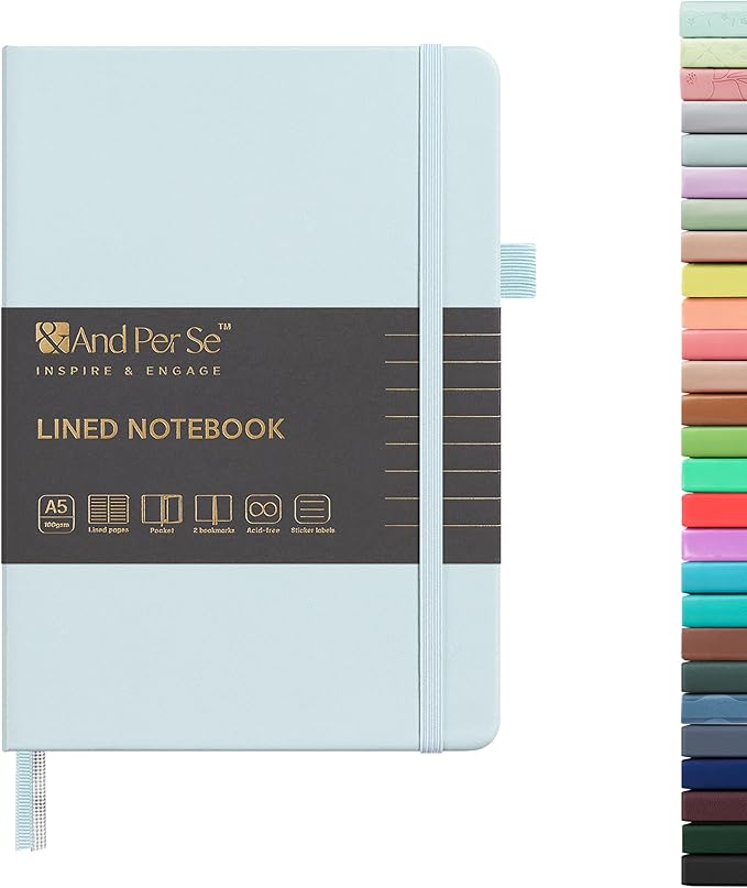 &And Per Se Lined Journal Notebook, 160 Pages, A5 5.7 x 8 inches College Ruled Thick Paper Notebook Journals for Writing, Hardcover Notebooks for Women Men Office School (1 Pack, Cyan)