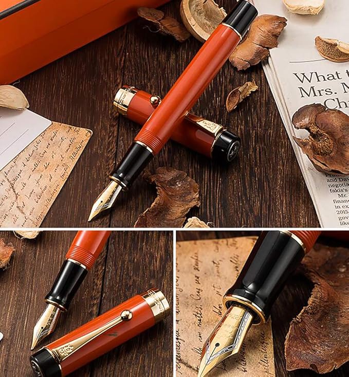 Jinhao 100 Fountain Pen Celluloid Classic Style, #6 Nib Smooth Writing Instrument with Refillable Converter and Pen Case Set