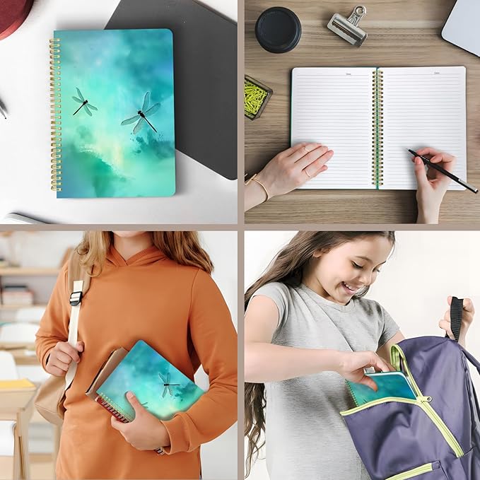 Cute Spiral Notebook journal B5 Aesthetic Pretty Design for Women Girls Kawaii with Pocket, 10 x 7.2 inch, Lined, Dragonfly