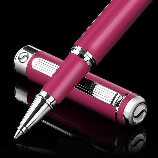 Scriveiner Fuschia Rollerball Pen - Stunning Luxury Pen With Chrome Finish, Schmidt Ink Refill, Best Roller Ball Gift Set for Men & Women, Professional, Executive Office, Nice Pens