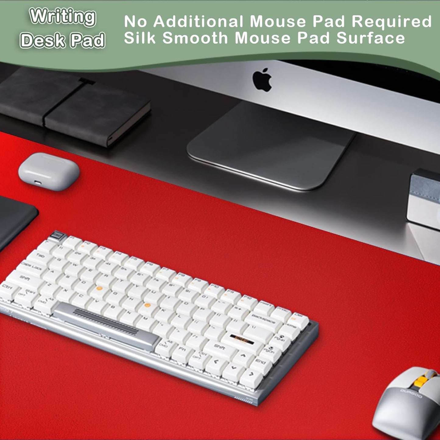 Boutilon Leather Desk Pad Protector,Non-Slip Mouse Pad,Laptop Desk Pad,Office Mouse Mat,Waterproof Leather Desk Blotter,Desk Writing Pad for Office and Home (S-Red,24"x 14")