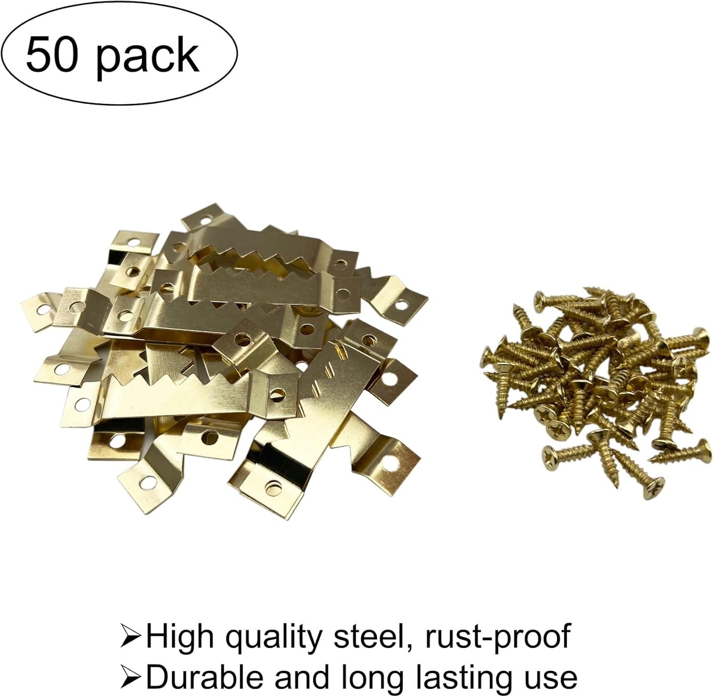 50 Pack Large Sawtooth Picture Hangers Steel Picture Hangers Picture Frames Hangers with Screws Picture Hang Solutions, for Hanging Clock Paintings Artwork Picture Frame Hook Photos (Gold)