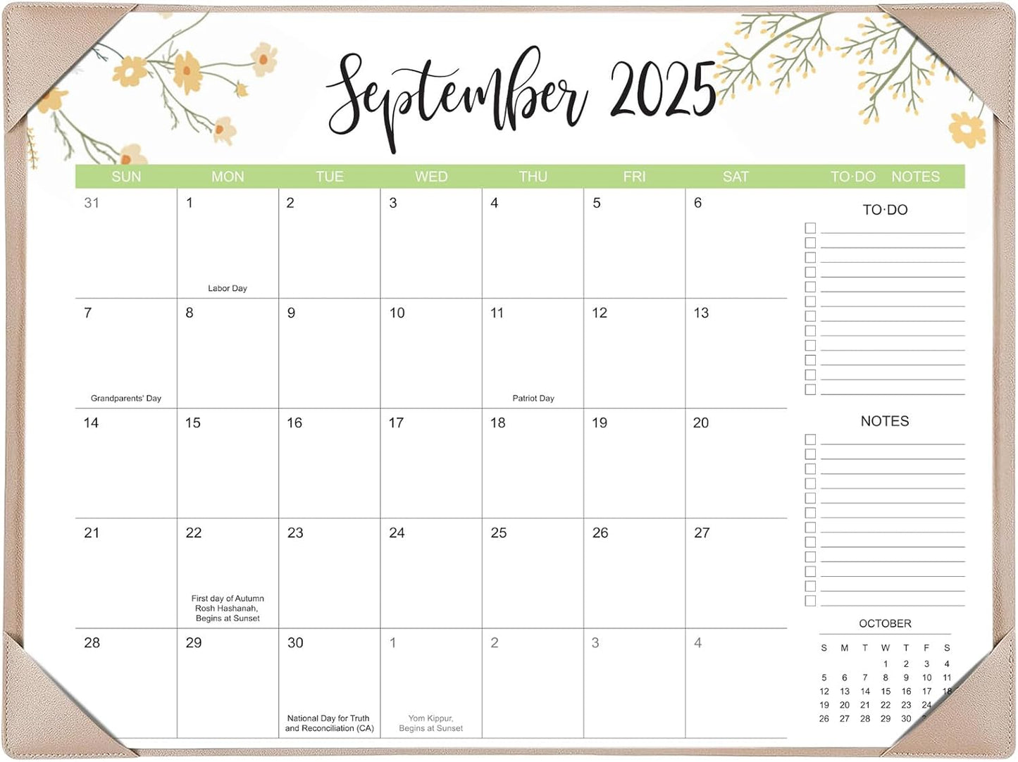 Desk Calendar 2025-2026 with Desk Mat – 22" x 17" Large Desk Pad Calendar Runs From Sep 2025 to Dec 2026, Floral Design Desktop Calendar with To Do List, Personal Desk Calendar Planner for Home, Office