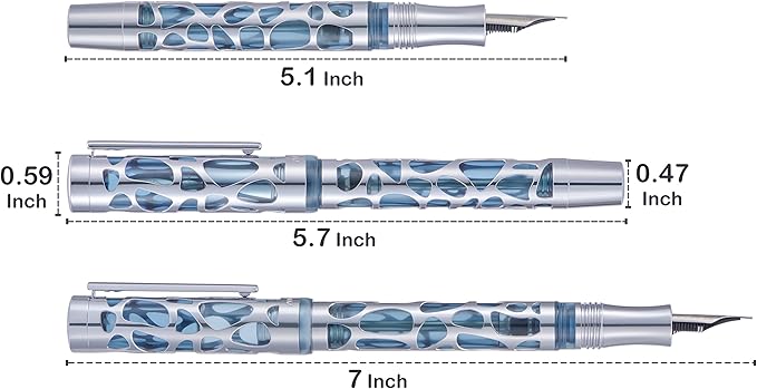 Asvine V169 Vacuum Filling Fountain Pen Medium Nib, Water Drop Skeleton Transparent Blue Acrylic Pen Case Set