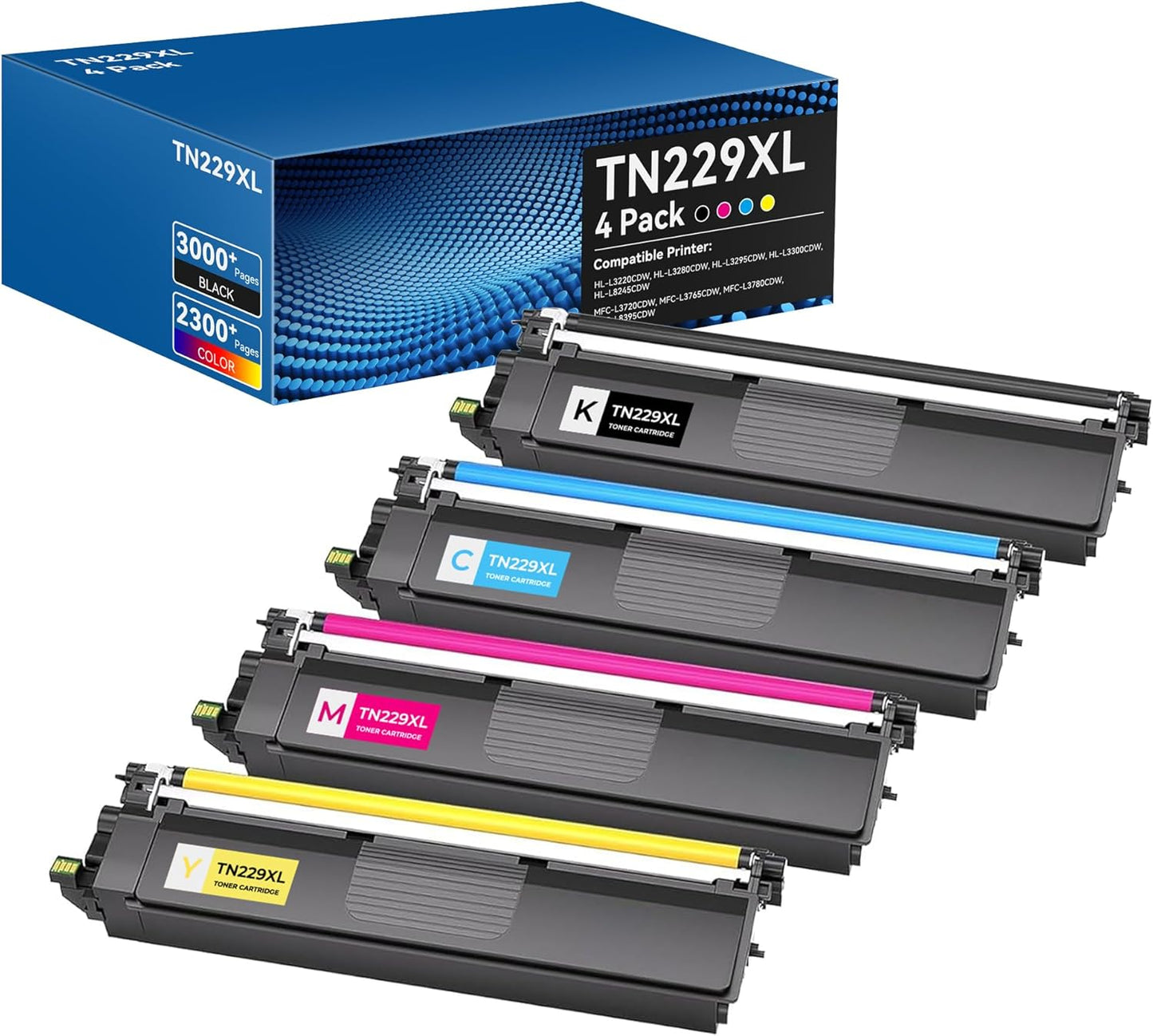 TN229XL Toner Cartridges High Yield MFC-L3720CDW MFC-L3780CDW Toner Compatible for Brother TN229XL TN229 Toner Cartridges for Brother HL-L3280CDW HL-L3220CDW HL-L3300CDW Printer(BK/C/M/Y,4 Pack)