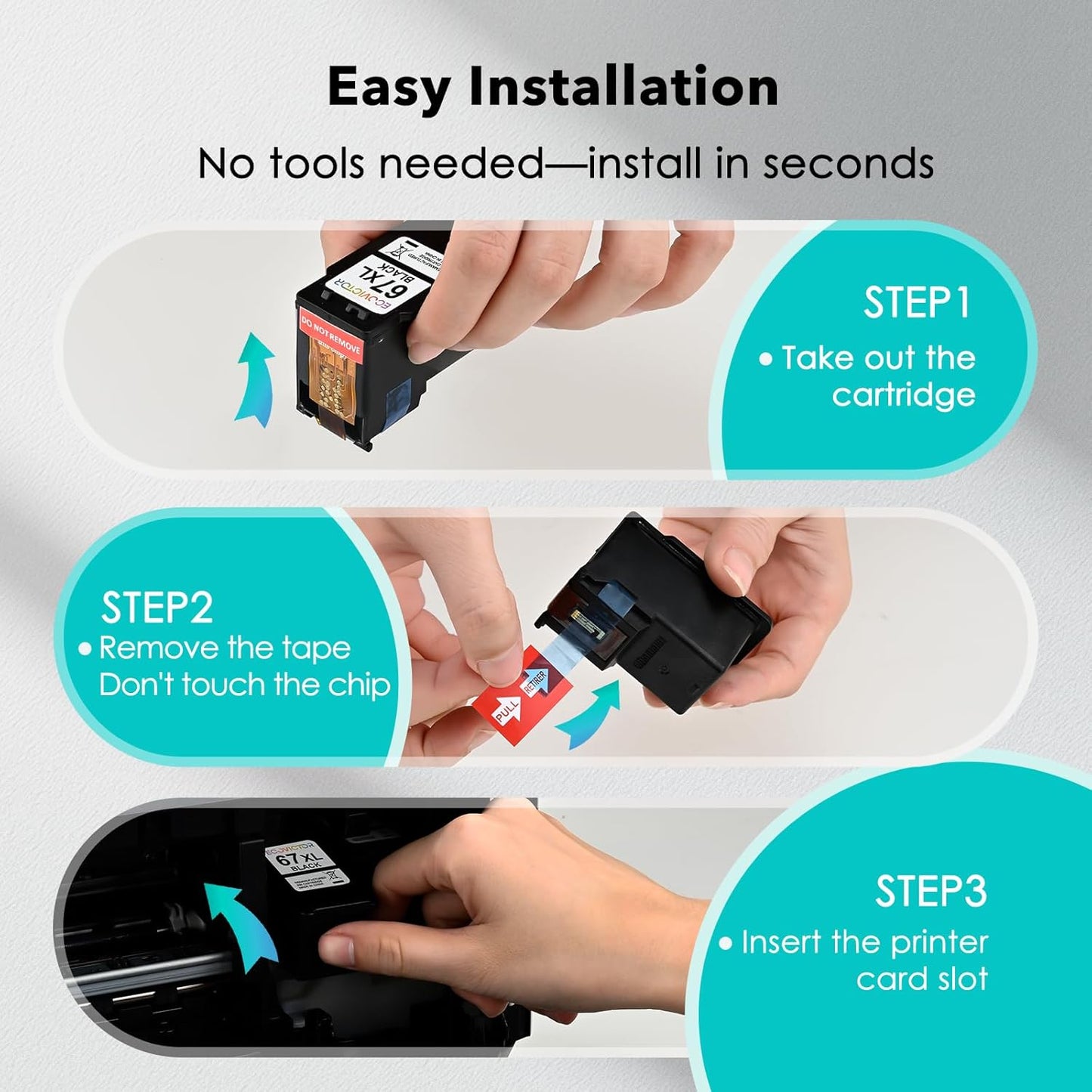 EcoVictor Remanufactured 67XL Ink Cartridge Replacement for HP Ink 67 XL HP67XL Black and Color Combo 2 Pack for DeskJet 4155e 2755e 2700 2700e 4100 4100e 2320 Envy 6000 6055 6400 6055e 6455e Printer