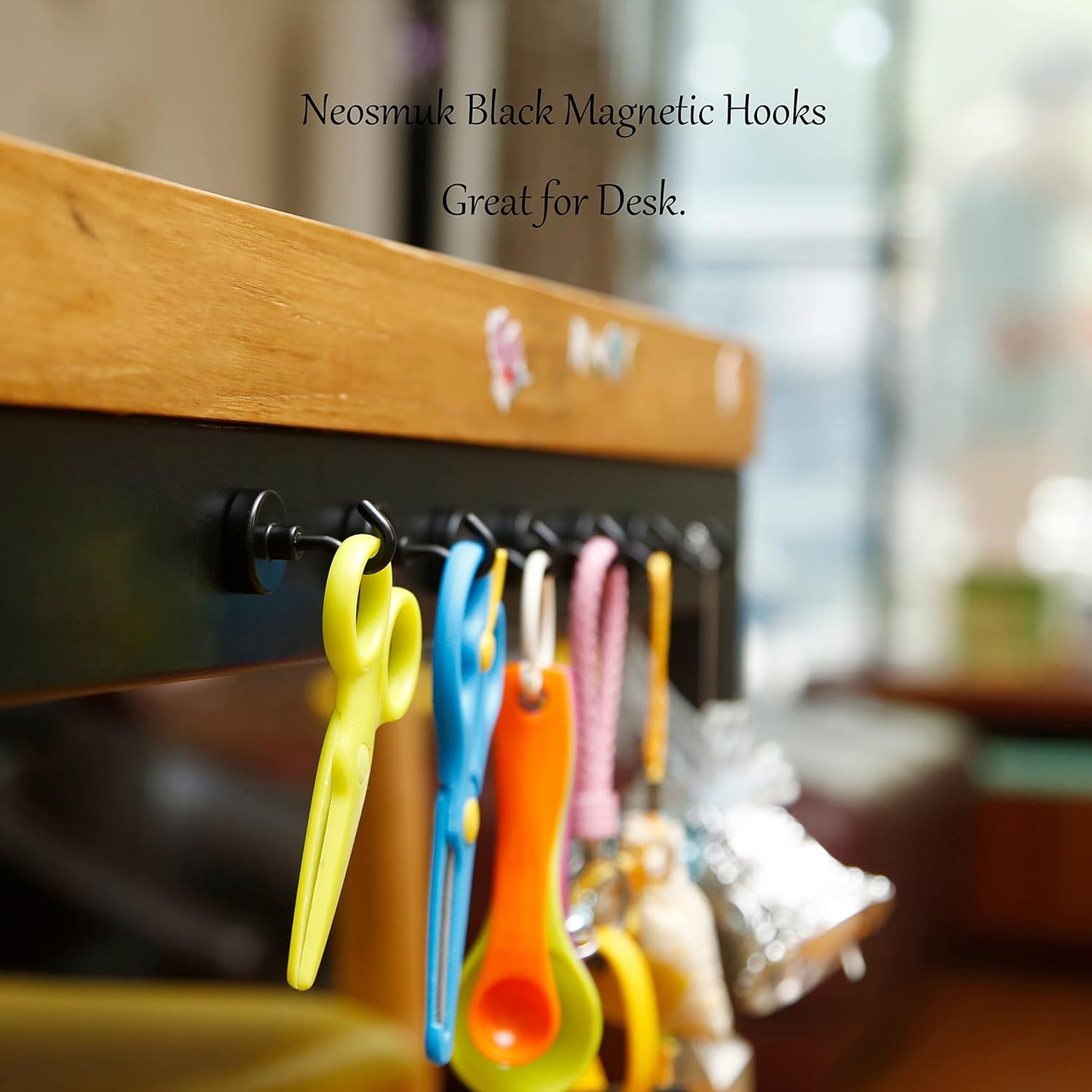 Neosmuk Magnetic Hooks, Heavy Duty Earth Magnets with Hook for Refrigerator, Extra Strong Cruise Hook for Hanging, Magnetic Hanger for Curtain, Grill(Matte Black,4 Pack)