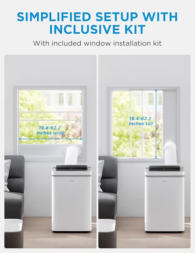 Midea 12,000 BTU ASHRAE (8,000 BTU SACC) Portable Air Conditioner, Cools up to 350 Sq.Ft., with Dehumidifier & Fan mode, Control with Remote, Amazon Alexa & Google Assistant, Easy-to-use and Install