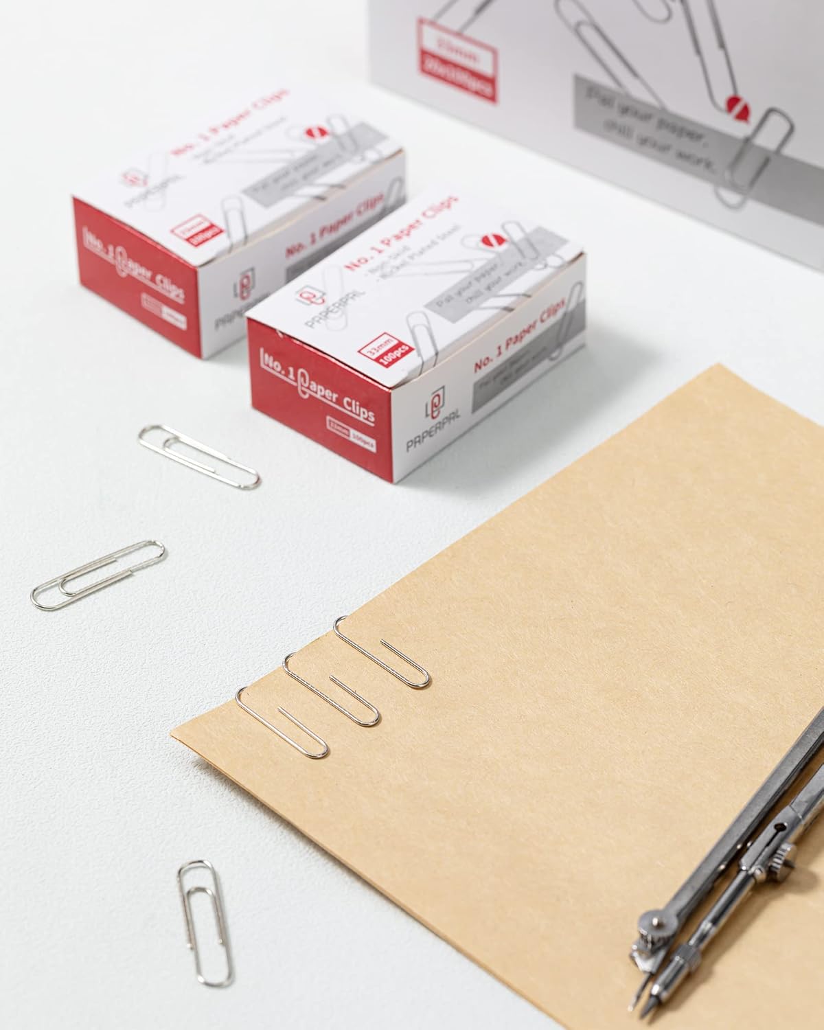 PAPERPAL Paperclips for Office School & Personal Use, #1 Nonskid Paper Clip (1-2/7"), 2000 Medium Paper Clips (20 Boxes of 100 Each), Silver