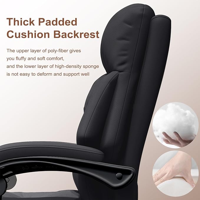 Executive Office Chair Comfortable Desk Chairs with Foot Rest High Back Computer Gaming Chairs Reclining PU Leather Swivel Work Chair for Home Office