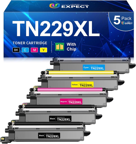 LEMERO UEXPECT TN229XL TN229 High Yield Toner Compatible Replacement for Brother TN229XL TN229 Toner Cartridges for HL-L3280CDW MFC-L3780CDW MFC-L3720CDW Printer, TN229XLBK/C/M/Y-5 Pack