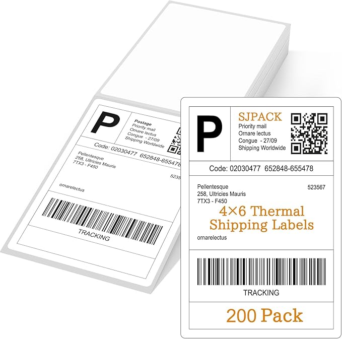 4" x 6" Thermal Labels, 200 Fanfold Labels, Direct Thermal Shipping Label Compatible with Nelko, Rollo, Zebra, Brother, Orgbro, Munbyn, Jadens Shipping Label Printer, Commercial Grade