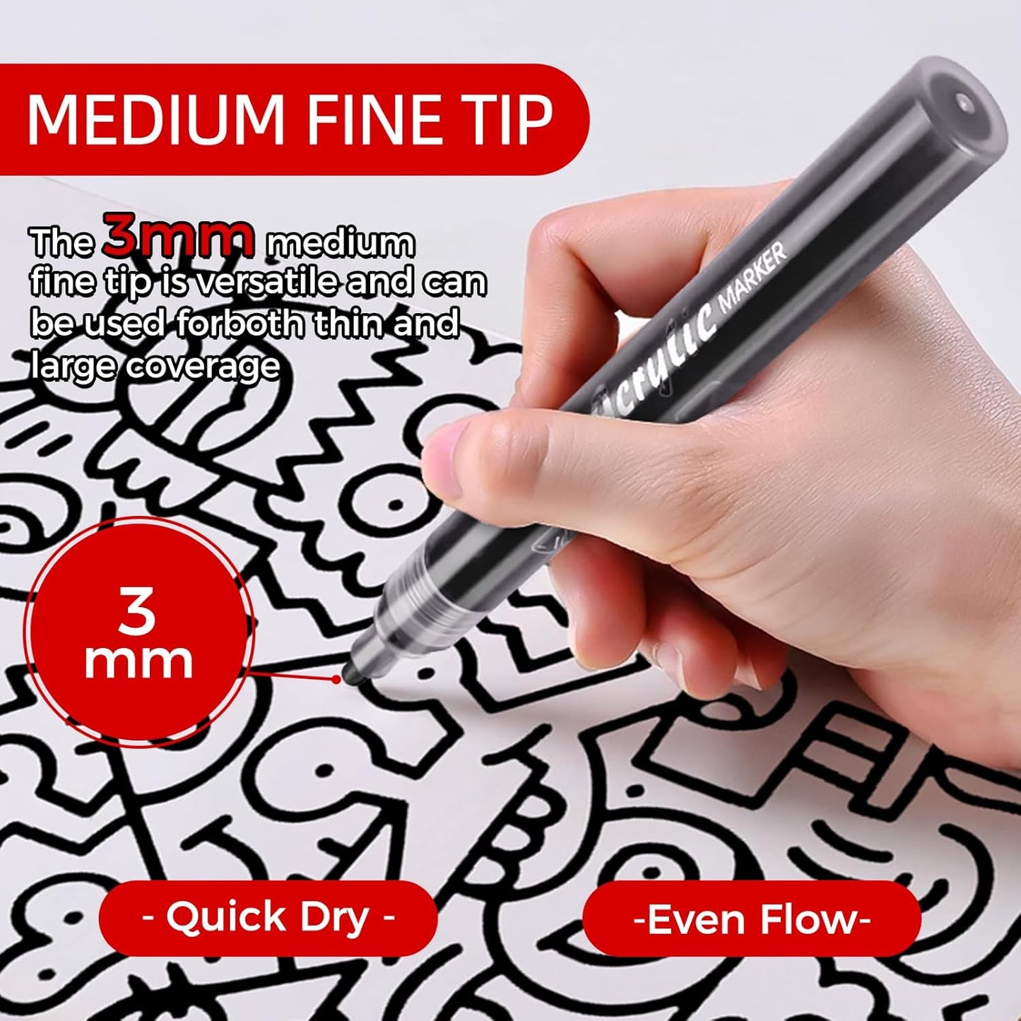 SFAIH Black Paint Markers Pens - 4 Pack 2-3MM Medium Tip Acrylic Markers for Rock Painting, Bold Lettering, Poster Making, Labeling, Wood Signs