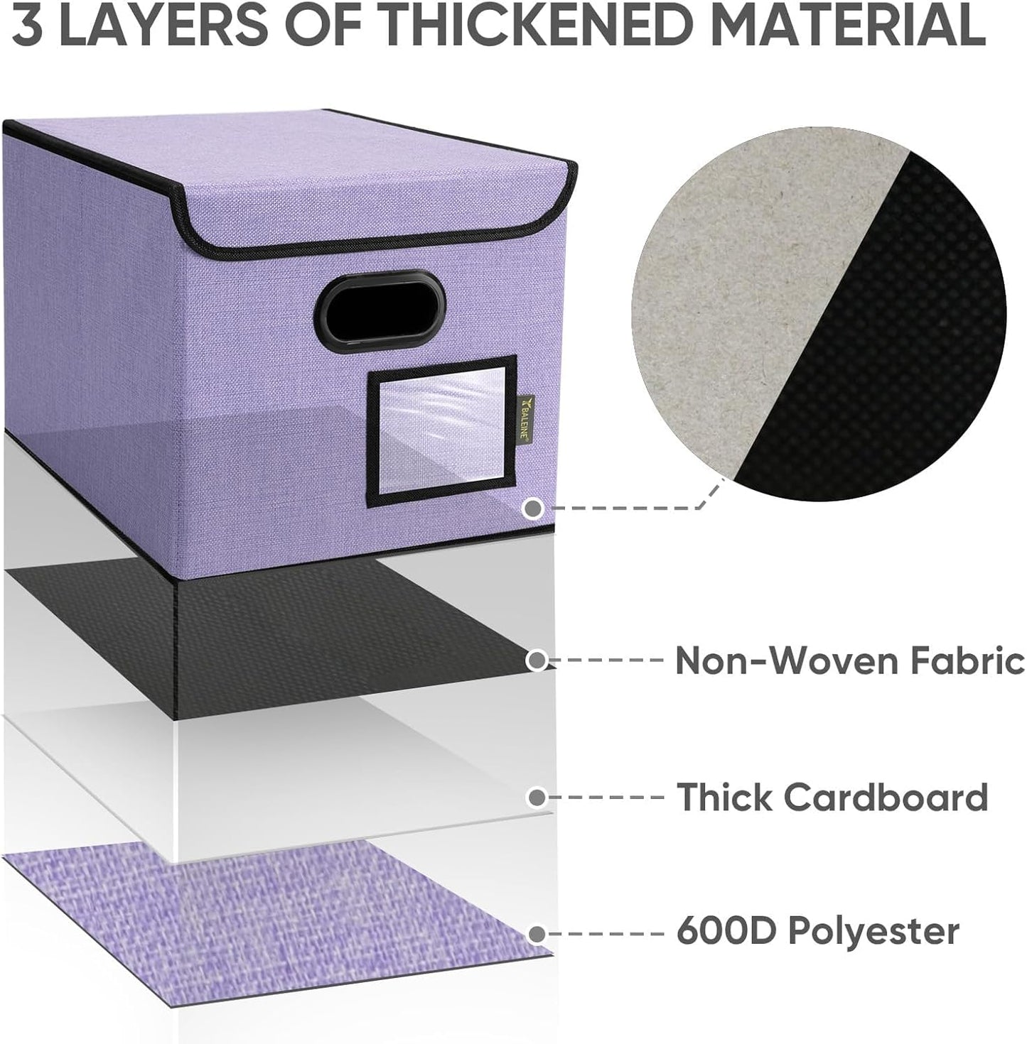 BALEINE File Organizer Box with Lid, Collapsible File Folder Organizer with Plastic Slide, Hanging File Folder Box for Office Document Storage (1 Pack, Purple)