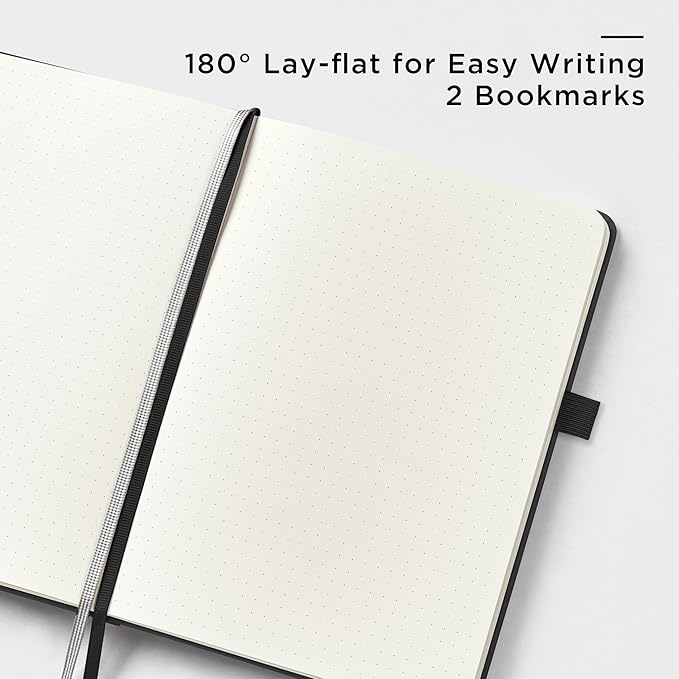 &And Per Se Dotted Journal Notebook, A5 Hardcover Leather Bullet Dotted Journal, 160 Pages 100 gsm Thick Dotted Paper，3 Sheets of Stickers Included (Black)