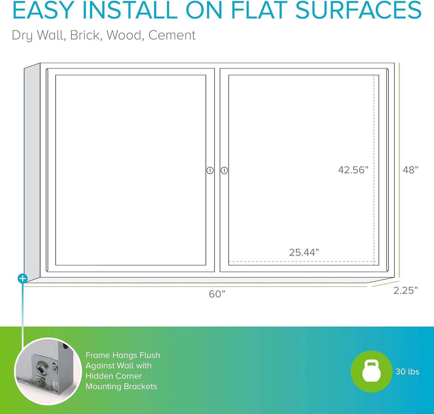 Ghent 48"x60" 2-Door Outdoor Enclosed Vinyl Bulletin Board, Shatter Resistant, with Lock, Satin Aluminum Frame - Ebony (PA24860VX-183), Made in the USA