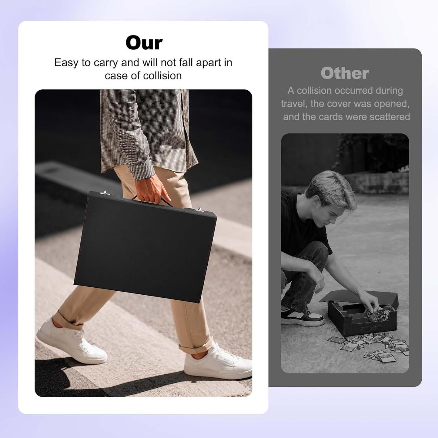 Trading Card Storage Box with Commander Display, 5 Row Magic Card Box with Handle & Aluminum Alloy Locking for 3900+ Unsleeved Cards Suits for MTG PTCG TCG Sports Cards (Black Red)