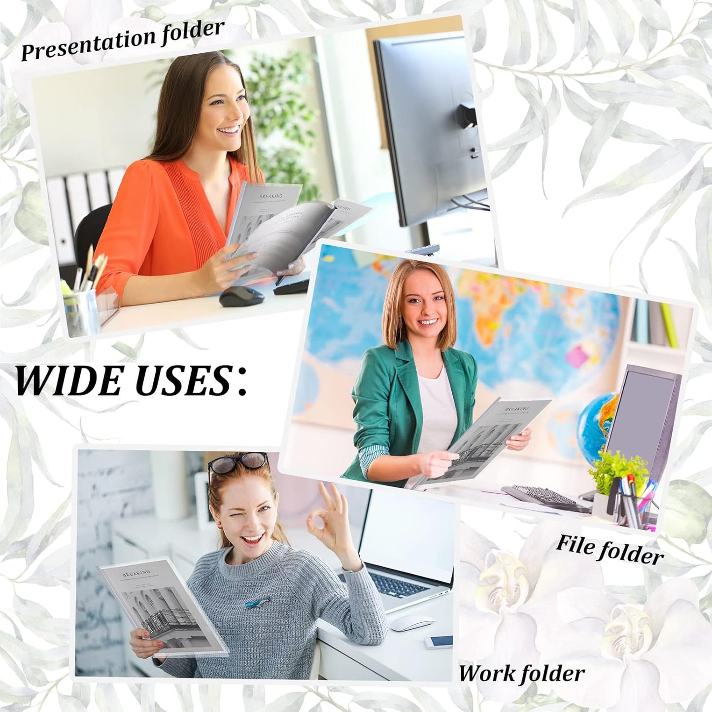 BBTO 100 Pcs Clear Report Covers with Sliding Bar for A4 Paper Resume Covers Presentation Folders File Document Binder for School Business, Letter Size 12 x 8.7 Inches(White)