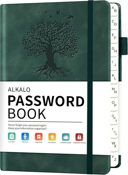 Password Book with Alphabetical Tabs, 5.4"x7.8"Password Keeper Book, 160 Pages/100GSM Hardcover Notebook, Password Organizer for Internet Website Address Login