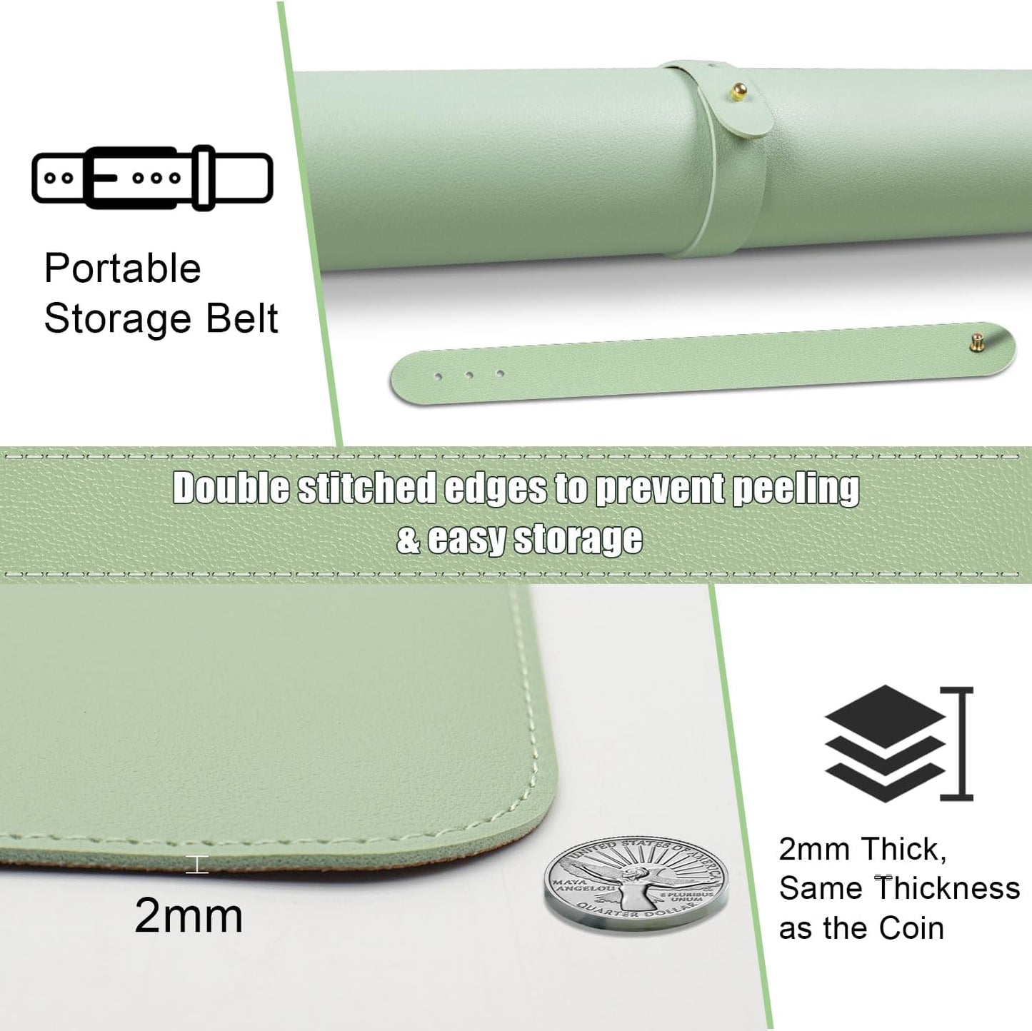 Non Slip Desk Mat, 31.5" x 15.7" PU Leather Desk Pad, Cork Desk Mat for Desktop, Desk Pad for Keyboard and Mouse, Ideal for Office and Home, Light Green