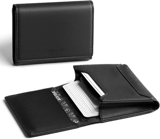 Real Leather Business Card Holder Premium RFID Blocking Card Case with ID Window and Magnetic Closure Holds Up to 40 Business Cards (Black)